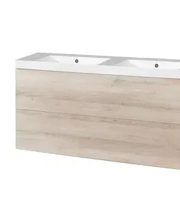 Kúpeľňový nábytok Mereo Aira, kúpeľňová skrinka s umývadlom z liateho mramoru 121 cm, dub Kronberg CN723M