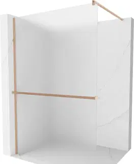 Sprchové dvere MEXEN/S - Kioto+ Sprchová zástena s poličkou WALK-IN 110 x 200, dekor, meď kartáčovaná 800-110-121-65-30