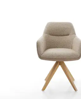 Jedálenské stoličky DELIFE Otočná jedálenská stolička Pejo-Flex zmiešané materiály tmavobéžová drevená podstava hranatá biela otočná o 180° vrecková pružina