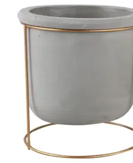 Záhrada Obal na kvetináč betónový v stojane sivý