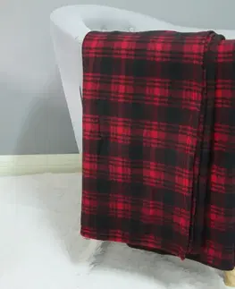 Ozdobné prikrývky Fleecová deka červená mriežka 170x220