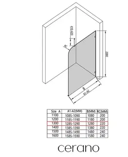 Sprchové dvere CERANO - Sprchová zástena Walk-in Orbis Top Round - Pravá - 8 mm - guľatá vzpera - čierna matná, mliečne sklo - 130x200 CER-999963