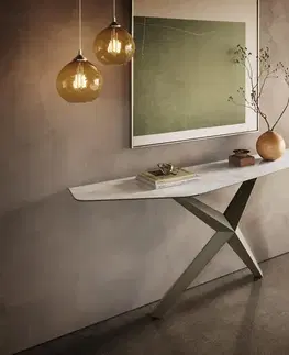 Konzolové stolíky DELIFE Konzolový stolík Edge polygonálny 180×50 cm keramika onyx perla Zentharo kov titánová farba