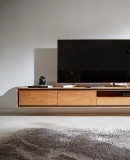 Televízne stolíky DELIFE TV stolík Stonegrace 240 cm akácia prírodná kamenná dyha 2 dvierka 1 priehradka 2 zásuvky závesný