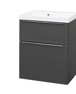 Kúpeľňový nábytok Mereo Mailo, kúpeľňová skrinka s umývadlom z liateho mramoru 61 cm, antracit, elox AL madlo CN530MA