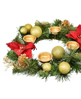 Vianočné dekorácie Adventný veniec zdobený Poinsettia, 33 cm