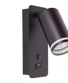 Svietidlá  Nástenné bodové svietidlo s USB nabíjačkou 1xGU10/35W/230V čierna BEDROOM LIGHT BLACK USB