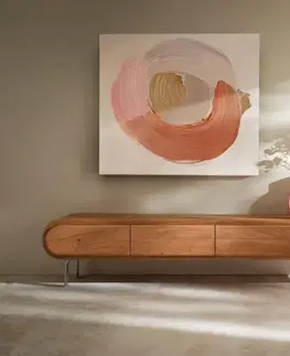 Televízne stolíky DELIFE TV stolík Sohara 175 cm akácia prírodná 4 dvierka podstava v tvare L strieborná