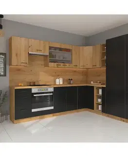 Modulový kuchynský nábytok Rohová kuchynská linka Modena Čierna/Artisan 270x235 Cm