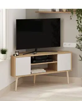 TV stolíky CYPRUS rohový TV stolík, biela/dub zafírový