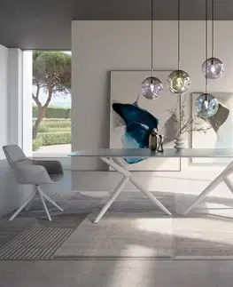 Jedálenské stoly DELIFE Jedálenský stôl Edge oválny 240x120 reliéfne sklo perleť 3D dizajn Estelar okrúhly kov biela