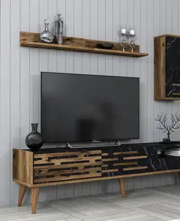 Obývacie steny TV skrinka / Obývacia stena Valensiya - Walnut, Black, Marble