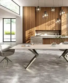 Jedálenské stoly DELIFE Jedálenský stôl Edge 300x100 keramika Laminam® Travertino Bianco krémovo biela Zenthara hranatý kov titánová farba