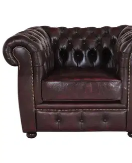 Sedacie súpravy Pohovka jednomiestna Chesterfield Liverpool z pravej hovädzej kože New Red