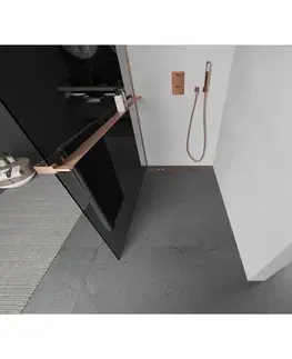 Sprchové dvere MEXEN/S - Kioto+ L Sprchová zástena WALK-IN s poličkou a držiakom uterákov 110 x 200, grafit, meď kartáčovaná 800-110-123-65-40