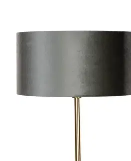 Stojace lampy Stojacia lampa mosadz s velúrovým tienidlom zelená 50 cm - Simplo