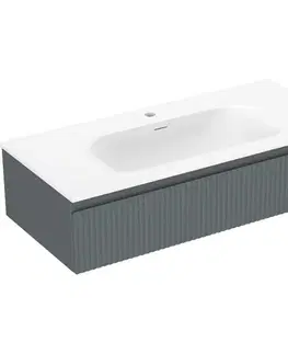 Kúpeľňový nábytok MEXEN/S - Rivel kúpeľňová skrinka 100 cm s umývadlom Vela, 1 šuplík, reliéf, grafit mat/biela mat 91A20-10023-1-BF66-W23M01