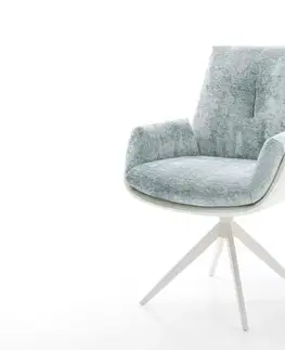 Jedálenské stoličky DELIFE Otočná jedálenská stolička Clea-Flex zmiešané materiály pravá koža bielo-pastelovo modrá krížová podstava široká biela 360° otočná hojdacia funkcia