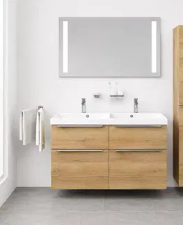 Kúpeľňový nábytok Mereo Mailo, kúpeľňová skrinka s umývadlom z liateho mramoru 121 cm, dub Riviera, elox AL madlo CN523MA