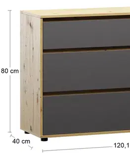 Komody NABBI Norman CH-1D/3DR komoda so zásuvkami sivý grafit / dub wotan