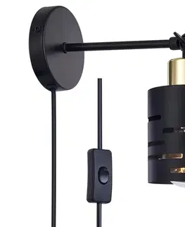 Svietidlá  Nástenné bodové svietidlo so spínačom ELEN 1xE27/35W/230V čierna/zlatá ELEN WALL LIGHT WITH CS BLACK