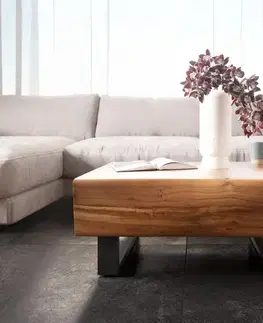 Konferenčné stolíky DELIFE Konferenčný stolík New Live-Edge 80x60 cm akácia prírodná 2 zásuvky kovová tenká podstava čierna