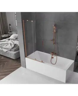 Sprchové dvere MEXEN/S - Velar Dvojkrídlová posuvná vaňová zástena 90 x 150, transparent, kartáčovaná meď 896-090-000-01-65