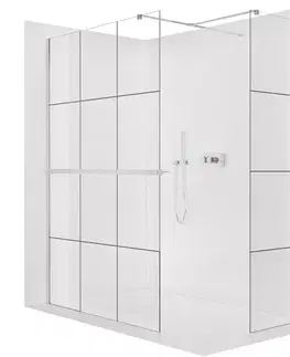 Držadlá k vani CERANO - Sprchová zástěna Walk-in Onyx T L/P - 8 mm - hranatá vzpěra + polička/držák na ručníky - chrom, industriální sklo - 160x90x200  CER-8050BD4483