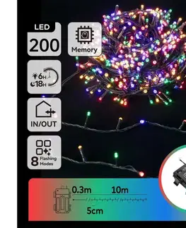 LED osvetlenie  B.V.  - LED vonkajší reťaz 200× LED / 8 funkcií, napájanie 3× AA, dĺžka 10,3 m, IP44, viacfarebný B10303K2Q