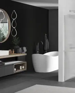 Sprchové dvere MEXEN/S - Kioto+ Sprchová zástena WALK-IN s poličkou a držiakom uterákov 70 x 200, prúžky, nikel kartáčovaná 800-070-121-97-09