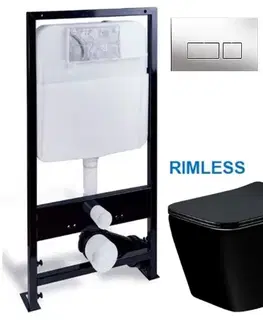 Záchody PRIM předstěnový instalační systém s chromovým tlačítkem 20/0041 + WC MEXEN TEO ČERNÁ Rimless + SEDADLO PRIM_20/0026 41 ME02