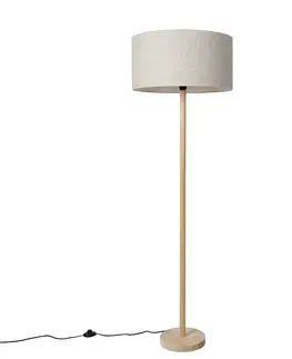 Stojace lampy Rustikálna stojaca lampa drevená s hnedým tienidlom - Mels