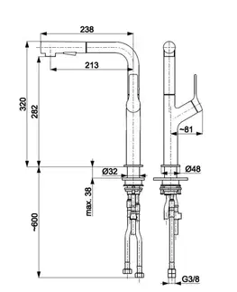 Kuchynské drezy KFA KFA - DUERO DESIGN drezová batéria s otočnou vyťahovacou sprchou a prepínaním, INOX 6623-220-22