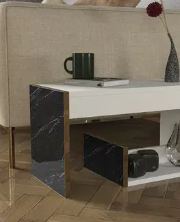 Konferenčné stolíky DELUXE RAVENA príručný stolík, biela / mramor