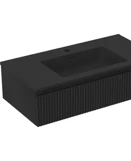 Kúpeľňový nábytok MEXEN/S - Rivel kúpeľňová skrinka 90 cm s umývadlom Otis, 1 šuplík, reliéf, čierna mat 91A20-09023-1-BF71-W18M71