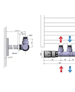 Radiátory do kúpeľne SAPHO - TWIN termostatická pripojovacia súprava ventilu pre stredové pripojenie, ľavá, nerez mat CP3525S