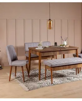 Jedálenské sety Jedálenský set s rozkladacím stolom a lavicami, zamat