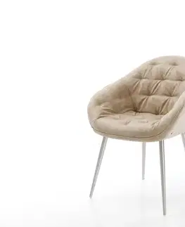 Jedálenské stoličky DELIFE Jedálenská stolička Gaio-Flex mikrovlákno béžová vintage 4-nohá zúžená nerezová oceľ