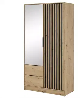 Šatníkové skrine Skriňa Nelly 2d Zrkadlo Dub Artisan/Čierna