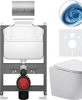 Záchody CERANO - Kompletný WC set Basic/Cesso - biela lesklá - WC tlačidlo Modulo/Strieborná - ovládanie zhora - predstenová inštalácia - 49x36 CER-8050BD86010