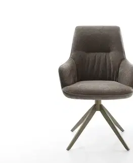 Jedálenské stoličky DELIFE Jedálenská stolička Zelia-Flex s opierkami texturovaná látka mäkká taupe široká krížová podstava titánová farba otočná o 360° s hojdacou funkciou vrecková pružina
