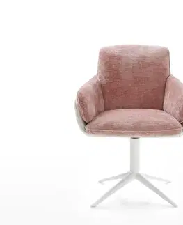 Jedálenské stoličky DELIFE Otočná jedálenská stolička Luan-Flex s opierkami zmiešané materiály pravá koža bielo-ružová podstava biela otočná o 360° s hojdacou funkciou