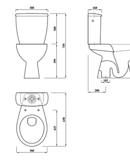 Záchody AQUALINE - MIGUEL WC kombi misa, dvojtlačidlo, spodný odpad, biela LC2258