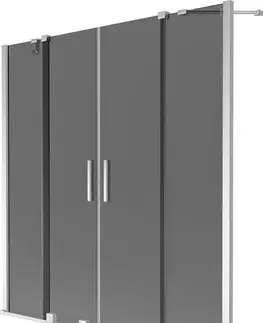 Sprchové dvere MEXEN/S - Velar Duo dvojkrídlová posuvná vaňová zástena 140 x 150, grafit, chróm 896-140-000-42-01