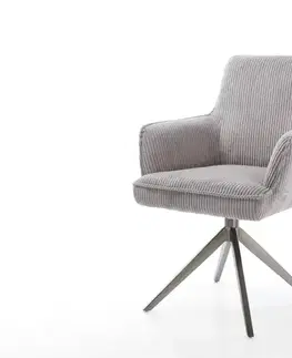 Jedálenské stoličky DELIFE Jedálenská stolička Heira-Flex s opierkami manšester strieborno sivá krížová podstava široká grafitová 360° otočná hojdacia funkcia vrecková pružina