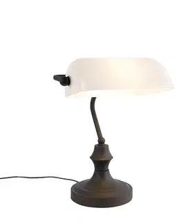 Stolové lampy na písací stôl Klasická lampa notára čierna s opálovým sklom - Banker