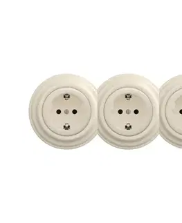 Predlžovacie káble lap – trojitá retro zásuvka do domácnosti so rámikom, SCHUKO, 230 V, béžová KA0136+2xKA0135+3xKA0144