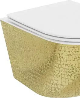 Záchody MEXEN - Lena Závesná WC misa vrátane sedátka s slow-slim, duroplast, biela/zlatá so vzorom 30224008