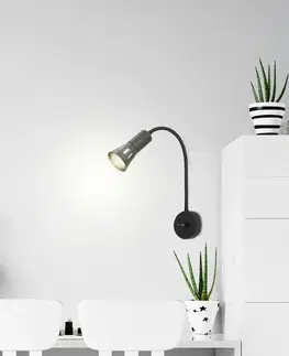 Bodové svetlá Čierna nastaviteľná nástenná lampa s ramenom + vypínač Arena