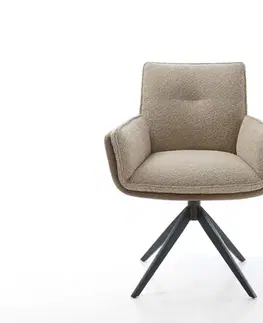 Jedálenské stoličky DELIFE Otočná jedálenská stolička Nela-Flex zmiešané materiály tmavobéžová krížová podstava široká čierna otočná o 360° s hojdacou funkciou